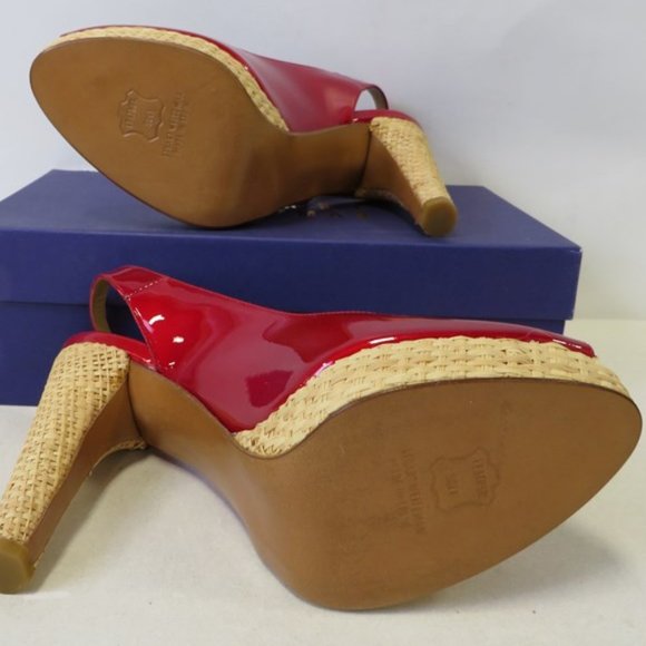 Stuart Weitzman SPRINGFLING  Red PATENT LEATHER Slingback PUMPS Size 8.5 NEW - Picture 7 of 12